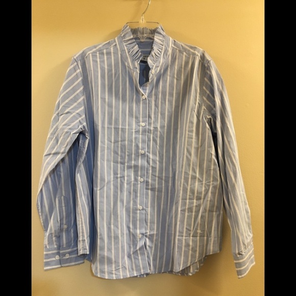 New Striped Long Sleeve Button-Down Shirt - Nili Lotan x Target Blue S4. - Picture 14 of 15